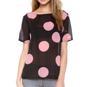 BB Dakota sheer black w pink polka dots blouse S
